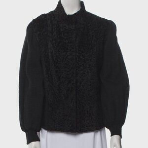 Vintage Persian Lamb Fur & Wool Knit Mixed Media Coat Black sz S-M